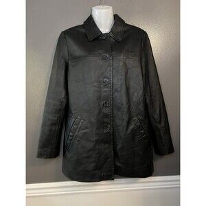 G-III New York Leather Coat Mens Medium Black Car Coat Lined Button Front